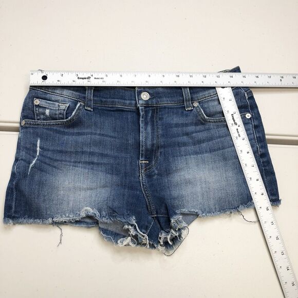 7 For All Mankind Womens Denim Md Rise Cut Off Shorts Blue Cotton Size 28 - Picture 3 of 8